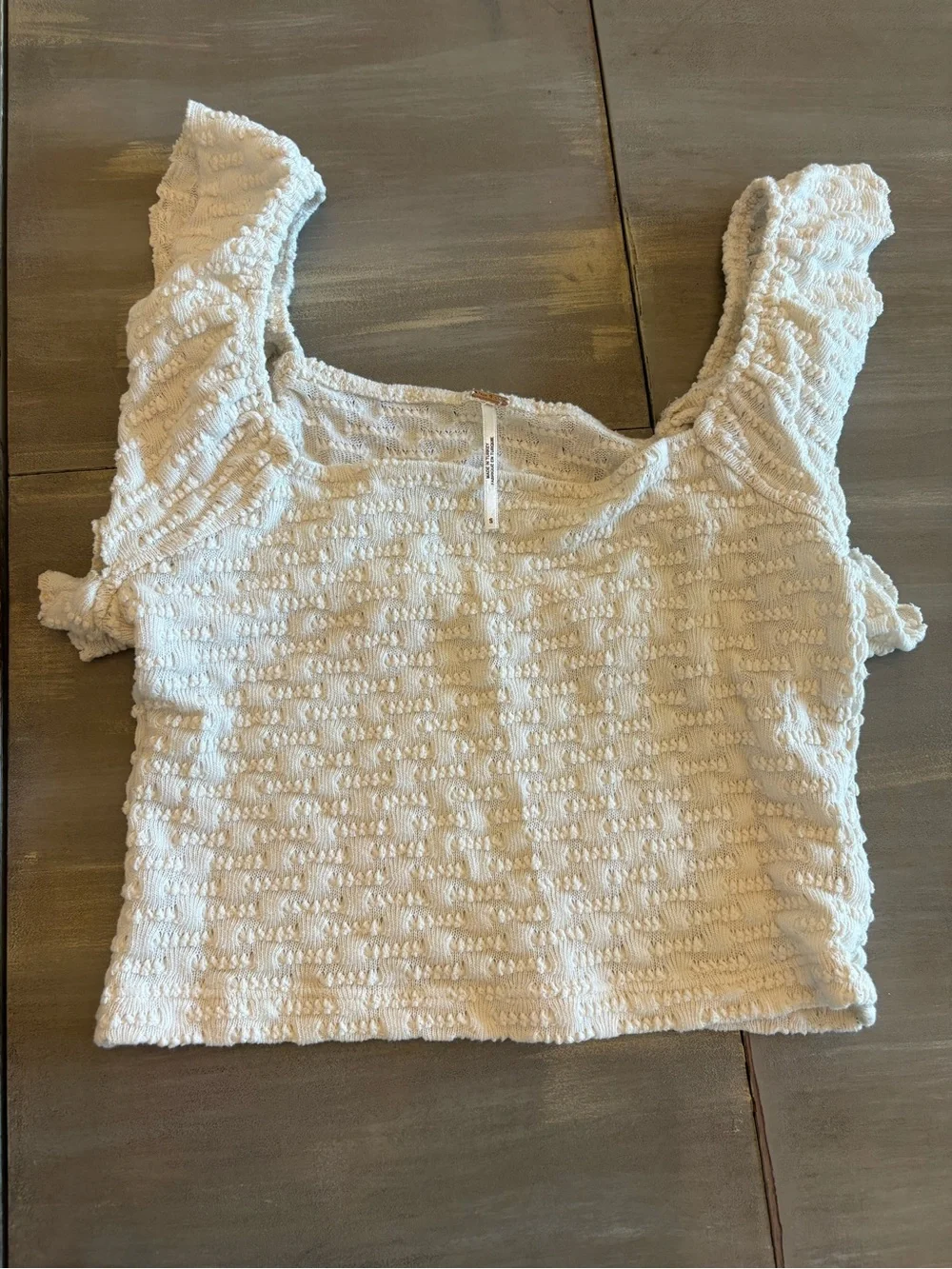 Free People Cream Textured Square-Neck Crop Top